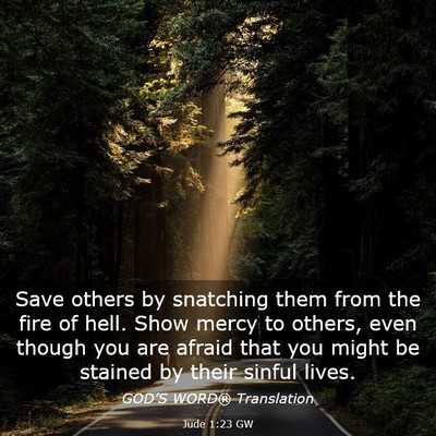Picture 03 - Jude 1:23 GW - Save others by snatching them from the fire of - Bible Verse Picture