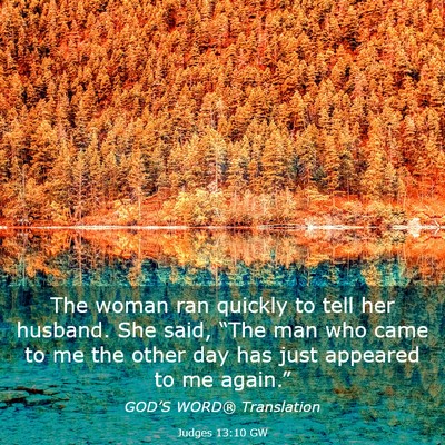 Picture 03 - Judges 13:10 GW - The woman ran quickly to tell her husband. She - Bible Verse Picture