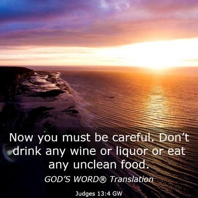 Picture 03 - Judges 13:4 GW - Now you must be careful. Don’t drink any wine - Bible Verse Picture