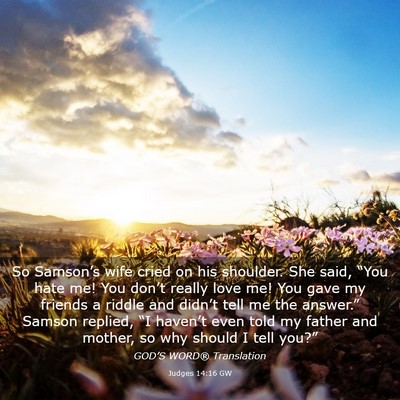 Picture 03 - Judges 14:16 GW - So Samson’s wife cried on his shoulder. She - Bible Verse Picture