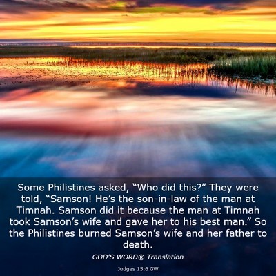 Picture 03 - Judges 15:6 GW - Some Philistines asked, “Who did this?” They - Bible Verse Picture