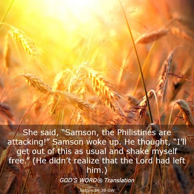 Picture 03 - Judges 16:20 GW - She said, “Samson, the Philistines are - Bible Verse Picture