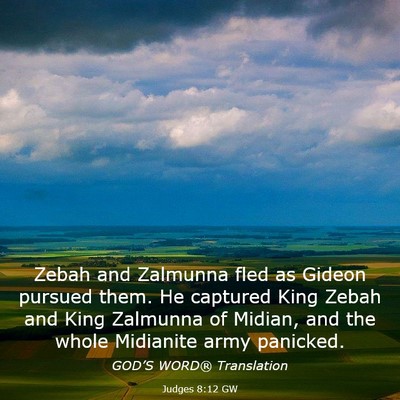 Picture 03 - Judges 8:12 GW - Zebah and Zalmunna fled as Gideon pursued them. - Bible Verse Picture