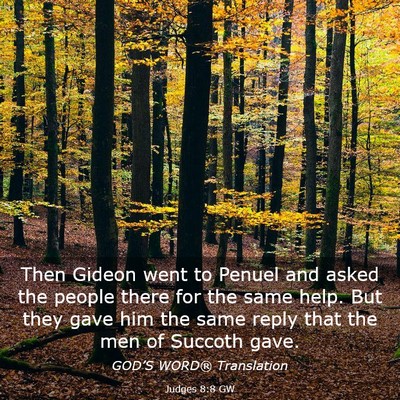 Picture 03 - Judges 8:8 GW - Then Gideon went to Penuel and asked the people - Bible Verse Picture