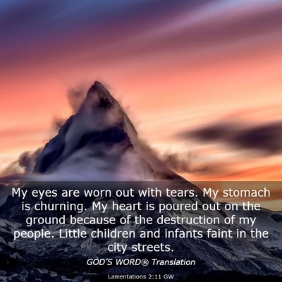 Picture 03 - Lamentations 2:11 GW - My eyes are worn out with tears. My stomach is - Bible Verse Picture