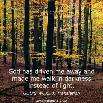 Picture 03 - Lamentations 3:2 GW - God has driven me away and made me walk in - Bible Verse Picture