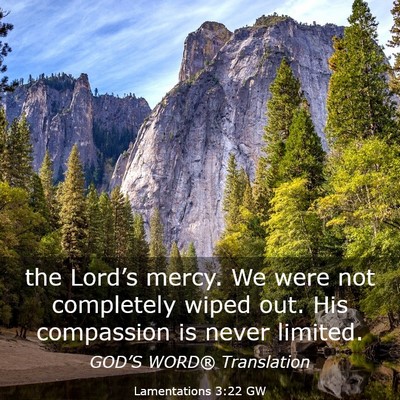 Picture 03 - Lamentations 3:22 GW - the Lord’s mercy. We were not completely wiped - Bible Verse Picture