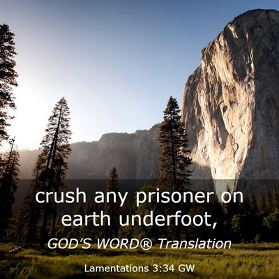 Picture 03 - Lamentations 3:34 GW - crush any prisoner on earth - Bible Verse Picture