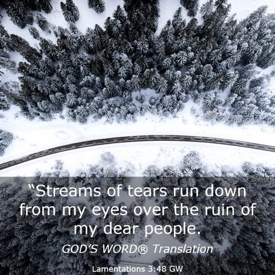 Picture 03 - Lamentations 3:48 GW - “Streams of tears run down from my eyes over - Bible Verse Picture