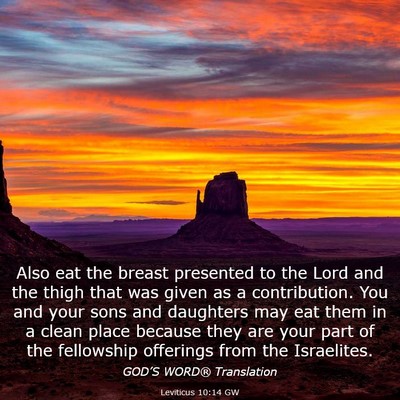 Picture 03 - Leviticus 10:14 GW - Also eat the breast presented to the Lord and the - Bible Verse Picture