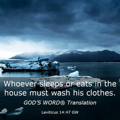 Picture 03 - Leviticus 14:47 GW - Whoever sleeps or eats in the house must wash his - Bible Verse Picture