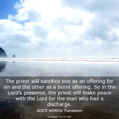 Picture 03 - Leviticus 15:15 GW - The priest will sacrifice one as an offering for - Bible Verse Picture