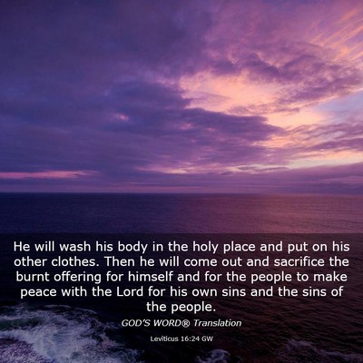 Picture 03 - Leviticus 16:24 GW - He will wash his body in the holy place and put - Bible Verse Picture