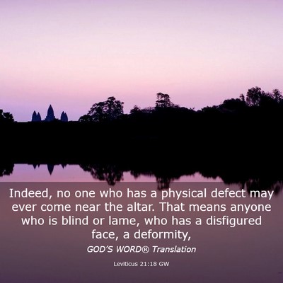 Picture 03 - Leviticus 21:18 GW - Indeed, no one who has a physical defect may ever - Bible Verse Picture