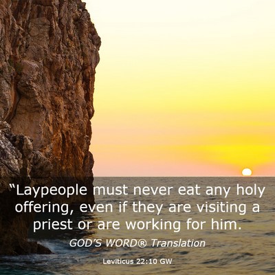 Picture 03 - Leviticus 22:10 GW - “Laypeople must never eat any holy offering, - Bible Verse Picture