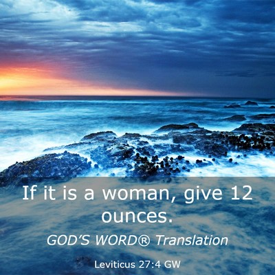 Picture 03 - Leviticus 27:4 GW - If it is a woman, give 12 - Bible Verse Picture