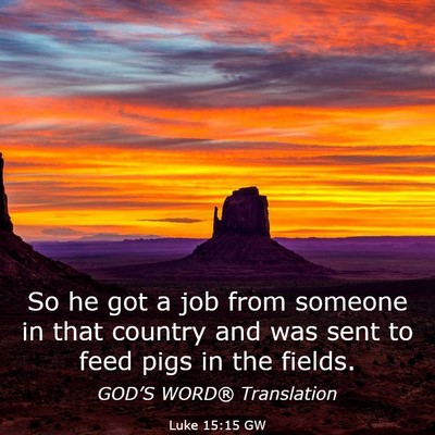 Picture 03 - Luke 15:15 GW - So he got a job from someone in that country and - Bible Verse Picture