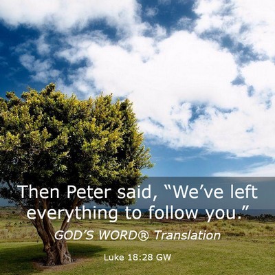 Picture 03 - Luke 18:28 GW - Then Peter said, “We’ve left everything to - Bible Verse Picture