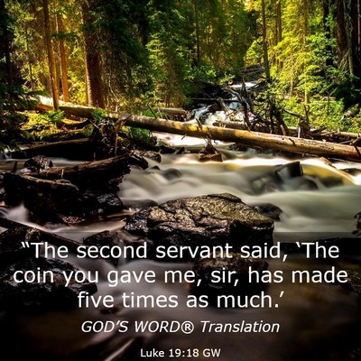 Picture 03 - Luke 19:18 GW - “The second servant said, ‘The coin you gave - Bible Verse Picture