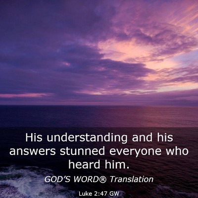 Picture 03 - Luke 2:47 GW - His understanding and his answers stunned - Bible Verse Picture