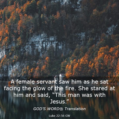 Picture 03 - Luke 22:56 GW - A female servant saw him as he sat facing the - Bible Verse Picture