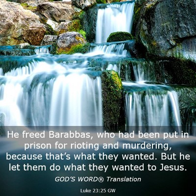 Picture 03 - Luke 23:25 GW - He freed Barabbas, who had been put in prison for - Bible Verse Picture