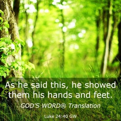Picture 03 - Luke 24:40 GW - As he said this, he showed them his hands and - Bible Verse Picture