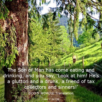 Picture 03 - Luke 7:34 GW - The Son of Man has come eating and drinking, and - Bible Verse Picture