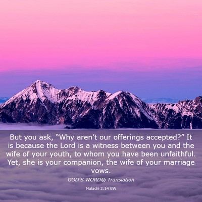 Picture 03 - Malachi 2:14 GW - But you ask, “Why aren’t our offerings - Bible Verse Picture