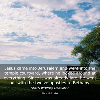 Picture 03 - Mark 11:11 GW - Jesus came into Jerusalem and went into the - Bible Verse Picture