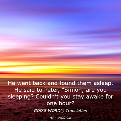 Picture 03 - Mark 14:37 GW - He went back and found them asleep. He said to - Bible Verse Picture