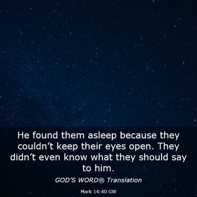 Picture 03 - Mark 14:40 GW - He found them asleep because they couldn’t keep - Bible Verse Picture