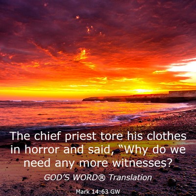 Picture 03 - Mark 14:63 GW - The chief priest tore his clothes in horror and - Bible Verse Picture