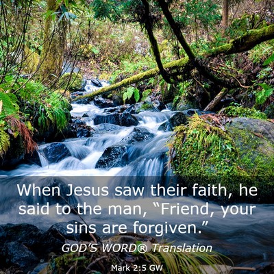 Picture 03 - Mark 2:5 GW - When Jesus saw their faith, he said to the man, - Bible Verse Picture
