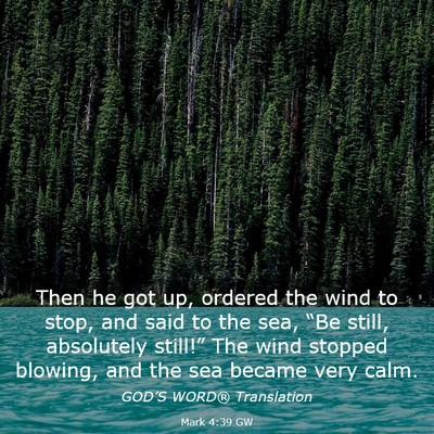 Picture 03 - Mark 4:39 GW - Then he got up, ordered the wind to stop, and - Bible Verse Picture