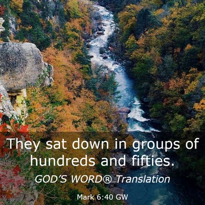 Picture 03 - Mark 6:40 GW - They sat down in groups of hundreds and - Bible Verse Picture