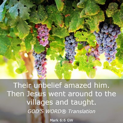 Picture 03 - Mark 6:6 GW - Their unbelief amazed him. Then Jesus went around - Bible Verse Picture