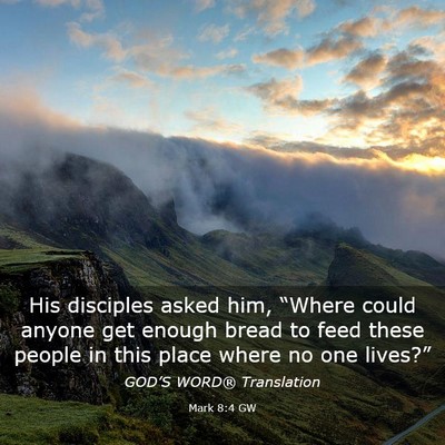 Picture 03 - Mark 8:4 GW - His disciples asked him, “Where could anyone - Bible Verse Picture