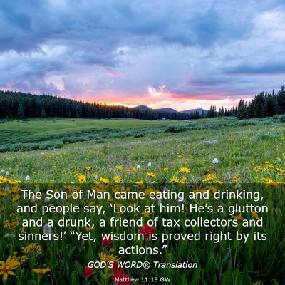 Picture 03 - Matthew 11:19 GW - The Son of Man came eating and drinking, and - Bible Verse Picture