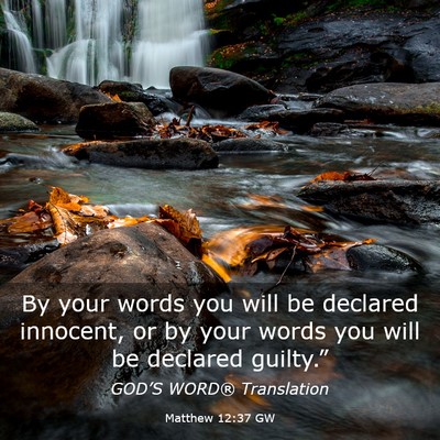 Picture 03 - Matthew 12:37 GW - By your words you will be declared innocent, or - Bible Verse Picture