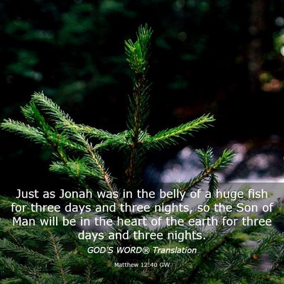Picture 03 - Matthew 12:40 GW - Just as Jonah was in the belly of a huge fish for - Bible Verse Picture