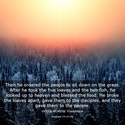Picture 03 - Matthew 14:19 GW - Then he ordered the people to sit down on the - Bible Verse Picture