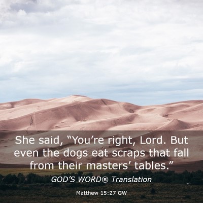 Picture 03 - Matthew 15:27 GW - She said, “You’re right, Lord. But even the - Bible Verse Picture