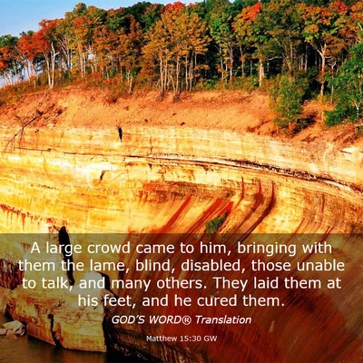 Picture 03 - Matthew 15:30 GW - A large crowd came to him, bringing with them the - Bible Verse Picture