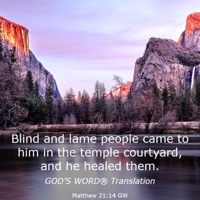 Picture 03 - Matthew 21:14 GW - Blind and lame people came to him in the temple - Bible Verse Picture