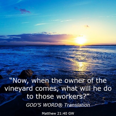 Picture 03 - Matthew 21:40 GW - “Now, when the owner of the vineyard comes, - Bible Verse Picture