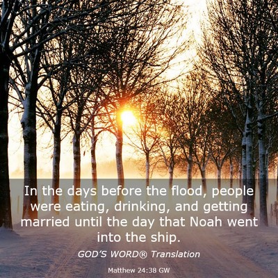 Picture 03 - Matthew 24:38 GW - In the days before the flood, people were eating, - Bible Verse Picture