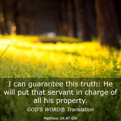 Picture 03 - Matthew 24:47 GW - I can guarantee this truth: He will put that - Bible Verse Picture