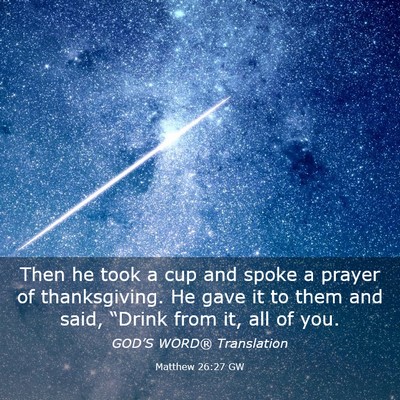 Picture 03 - Matthew 26:27 GW - Then he took a cup and spoke a prayer of - Bible Verse Picture