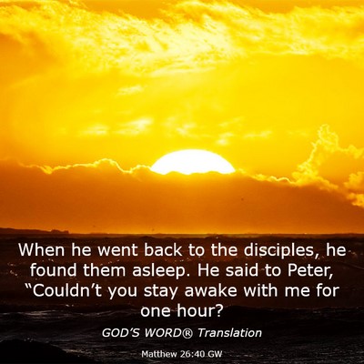 Picture 03 - Matthew 26:40 GW - When he went back to the disciples, he found them - Bible Verse Picture